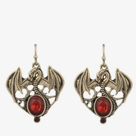Red Gem Dragon Hook Drop Earrings Halloween 🎃 - Picture 2 of 3
